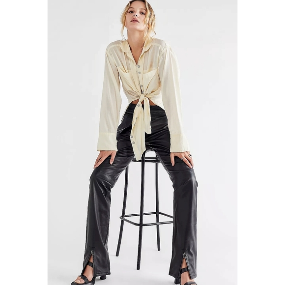 Free People Dancassab Amal Leather Trouser Pants - Picture 1 of 8